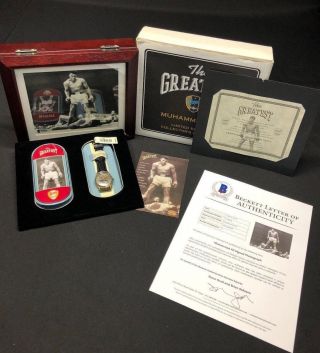 Muhammad Ali Signed Boxing Photo W/liston Fossil Watch Frame Box Set Le Beckett