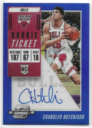 Chandler Hutchison Rc 2018 - 19 Panini Contenders Optic Auto Variation Blue 4/49