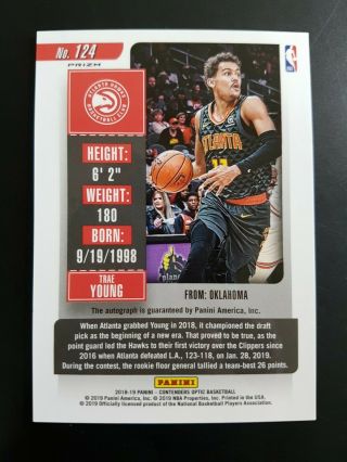 2018 - 19 Panini Contenders Variation Silver Prizm Trae Young RC Auto G4 READ 3