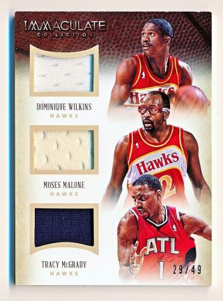 2013 - 14 Immaculate Dominique Wilkins Moses Malone Tracy Mcgrady Triple Jersey 49