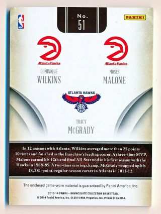 2013 - 14 Immaculate Dominique Wilkins Moses Malone Tracy McGrady Triple Jersey 49 2