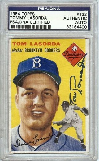 Tommy Lasorda Signed Autographed 1954 Topps Rookie Card Dodgers Psa 83164400