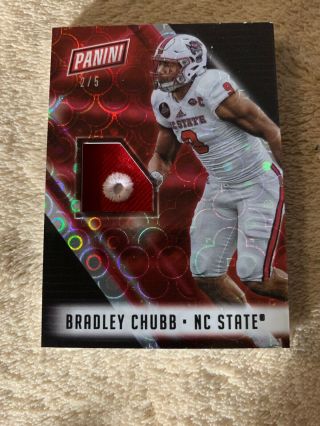 Bradley Chubb Panini National Red Bubbles 2/5 Hat Relic From Draft Day