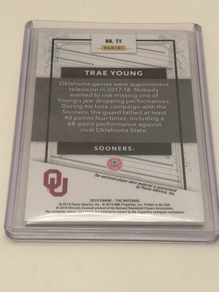 2019 Panini National NSCC Trae Young Rookies CRACKED ICE PATCH 22/25 Hawks RC OU 2