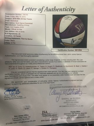 NBA 2018 All Star signed Basketball by 26 JSA Team Lebron James & Curry Durant 11