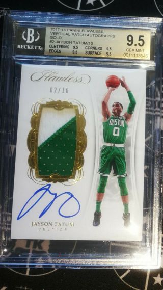 Jayson Tatum 2017 - 18 Flawless Vertical Rookie Patch Auto Rc Gold 02/10 Bgs 9.  5