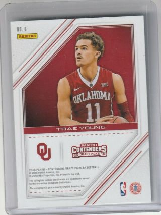2018 Contenders Draft Picks Trae Young RC Game Day Ticket SSP Auto 2
