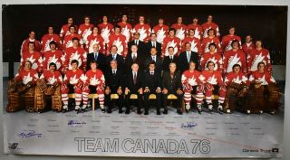 1976 Canada Cup Hockey Poster Signed By Beliveau Vadnais Cheevers Lelands Loa