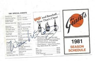 1981 San Francisco Giants Schedule Willie Mccovey Autograph (yago Sangria) Nr.  Mt