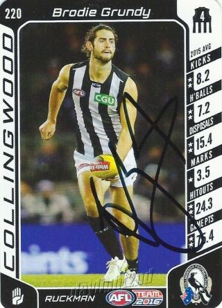 ✺signed✺ 2016 Collingwood Magpies Afl Card Brodie Grundy