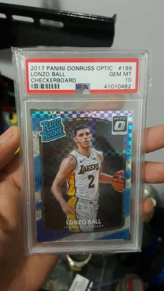 2017 Panini Doruss Optic 199 Lonzo Ball La Lakers Checkerboard Gm - Mt Psa 10