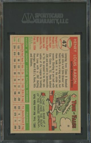 1955 Topps 47 Hank Aaron Milwaukee Braves HOF SGC 9 