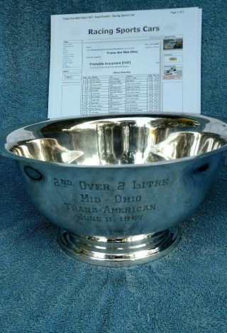 Bud Moore Owned 1967 Trans Am Mid Ohio 2nd Place Trophy 15 Cougar David Pearson