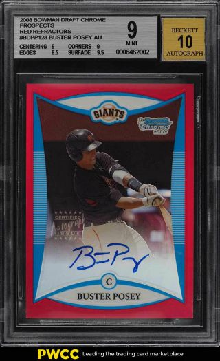 2008 Bowman Chrome Red Refractor Buster Posey Rookie Rc Auto /5 Bgs 9 Mt (pwcc)