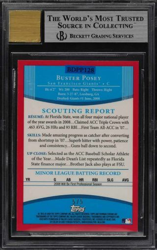 2008 Bowman Chrome Red Refractor Buster Posey ROOKIE RC AUTO /5 BGS 9 MT (PWCC) 2