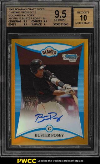 2008 Bowman Chrome Gold Refractor Buster Posey Rookie Rc Auto /50 Bgs 9.  5 (pwcc)