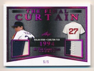Nolan Ryan / Fisk 2019 Leaf Itg In The Game Fianal Curtain Patch Relic /5