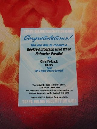 Chris Paddack 2019 Topps Chrome Blue Wave Refractor Auto Autograph /150