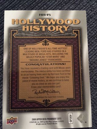 HARRISON FORD 2009 Upper Deck Prominent Cuts Relic Crossing Over Costume 2