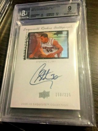 2009 - 10 Ud Exquisite Stephen Curry Rookie Auto /225 Bgs 9 10 W/ 2 10s.  5 Off Gem