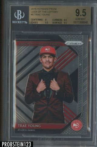 2018 - 19 Panini Prizm Luck Of The Lottery Trae Young Hawks Rc Rookie Bgs 9.  5