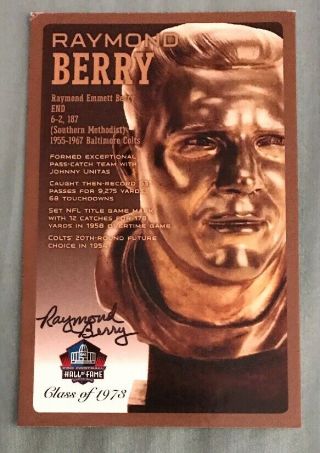 Baltimore Colts Raymond Berry Nfl Bronze Bust Card 92/150 Autographed