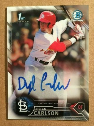 2016 Bowman Chrome Dylan Carlson Auto Rc Aa Age 20; 29 Prospect In Mlb