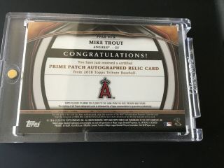 2018 TOPPS TRIBUTE Mike Trout AUTO AUTOGRAPH MLB LOGO PATCH D 1/1 MVP Angels 3