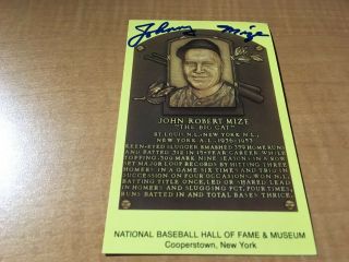 Johnny Mize Dodgers Cardinals Giants Baseball Hof Plaque Postcard W/our