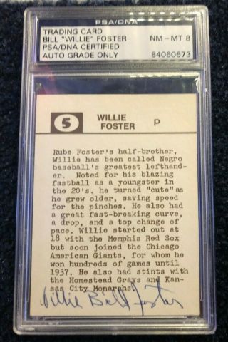 Bill " Willie " Foster Signature Psa/dna Negro League Legend Autograph