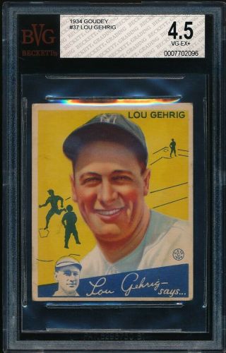 1934 Goudey Lou Gehrig 37 Bvg 4.  5 Vg - Ex,  York Yankees Hofer == Iconic