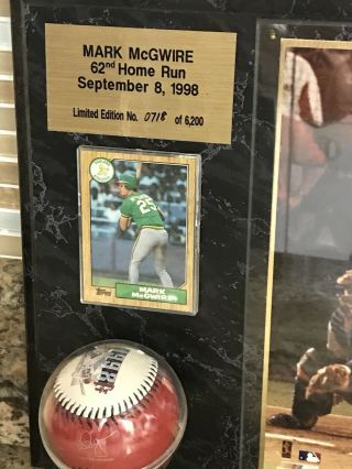 MARK McGWIRE 62nd HOME RUN PLAQUE LIMITED EDITION /6200 BASEBALL,  ROOKIE CARD 3