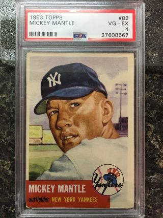 York Yankees Mickey Mantle 1953 Topps 82 Psa Vg - Ex 4 Eye Appeal Clarity