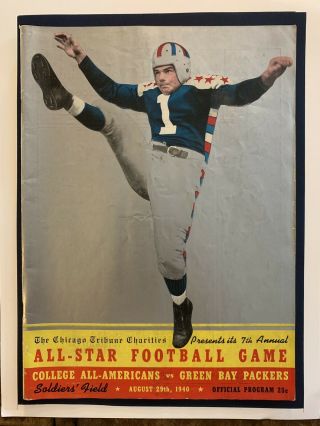 1940 College All Stars Vgreen Bay Packers Football Program Nile Kinnick On Cover