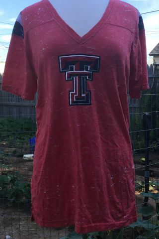 Texas Tech Red Raiders V - Neck T - Shirt Women Size Xl Pressbox Red Vgc