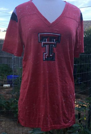 Texas Tech Red Raiders V - neck T - shirt women size XL Pressbox Red VGC 2