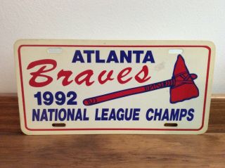 Mlb Atlanta Braves Vintage " 1992 National League Champs " License Plate