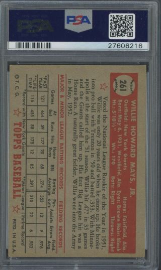 1952 Topps 261 Willie Mays York Giants HOF PSA 4.  5 