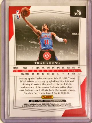 2018 - 19 PANINI CHRONICLES TRAE YOUNG MAJESTIC RC ROOKIE HAWKS /249 2