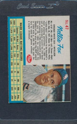 1962 Post Cereal 047 Nellie Fox White Sox Ex/mt 1120