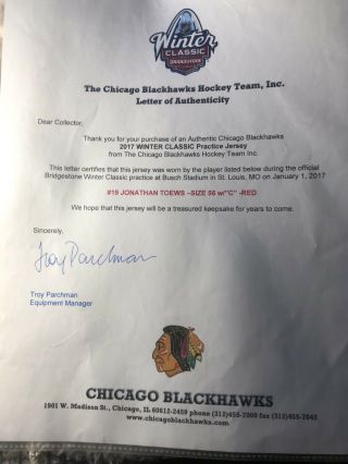 Jonathan Toews Game Worn Chicago Blackhawks Jersey 6