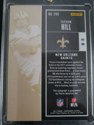 Taysom Hill Contenders Rookie Auto 2