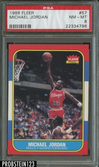1986 Fleer Basketball 57 Michael Jordan Chicago Bulls Rc Rookie Hof Psa 8 Nm - Mt