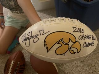 2010 Ricky Stanzi Signed Iowa Hawkeye Logo Football With Inscr.