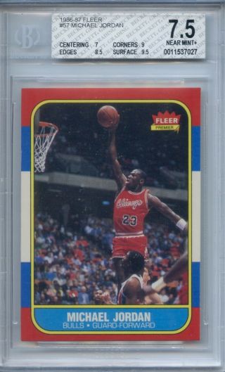 1986 - 1987 Michael Jordan Fleer Rc Rookie 57 Chicago Bulls Bgs 7.  5 Bgs 9.  5,  9,  8.  5