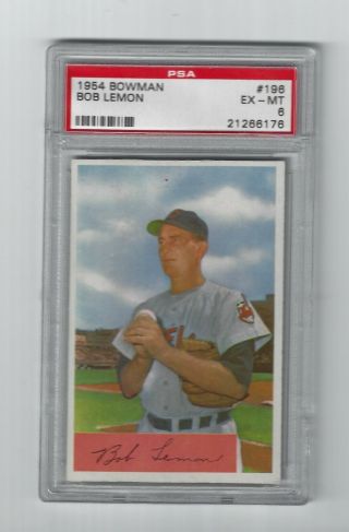 1954 Bowman Baseball Card Bob Lemon 196 Cleveland Indians Psa Graded Ex - Mt 6