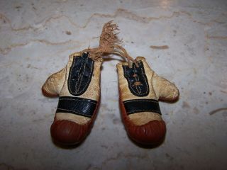 Rare Antique Tiny Miniature Supple Leather Boxing Gloves Vgc