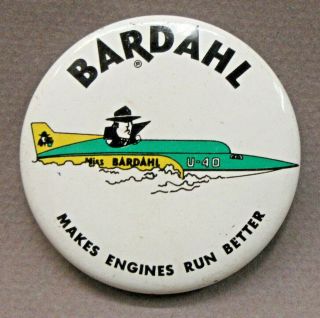1963 Miss Bardahl Chrome Back Safety Pin Clasp Hydroplane Pinback Button
