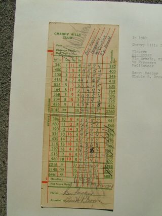 1941 Signed & Played Ben Hogan Cherry Hills Golf Club Denver Col.  Scorecard