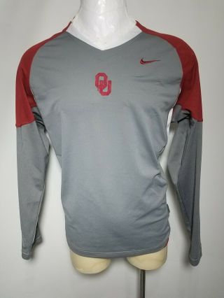 Nike Fit Dry Team Ou Oklahoma Sooners Red Gray Long Sleeve V - Neck Shirt Xl